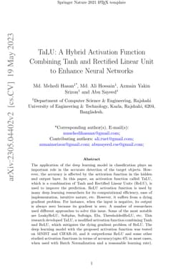 TaLU: A Hybrid Activation Function Combining Tanh and Rectified Linear
  Unit to Enhance Neural Networks