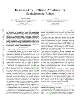 Deadlock-Free Collision Avoidance for Nonholonomic Robots