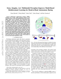 Sense, Imagine, Act: Multimodal Perception Improves Model-Based
  Reinforcement Learning for Head-to-Head Autonomous Racing