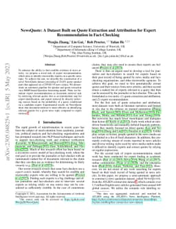 NewsQuote: A Dataset Built on Quote Extraction and Attribution for
  Expert Recommendation in Fact-Checking