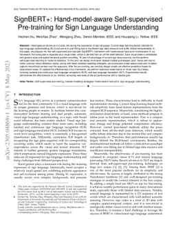 SignBERT+: Hand-model-aware Self-supervised Pre-training for Sign
  Language Understanding