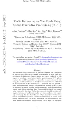Traffic Forecasting on New Roads Using Spatial Contrastive Pre-Training
  (SCPT)