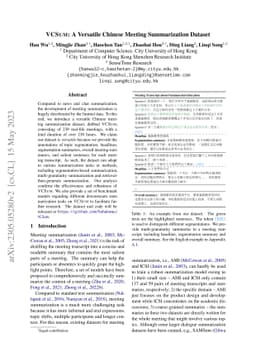 VCSUM: A Versatile Chinese Meeting Summarization Dataset