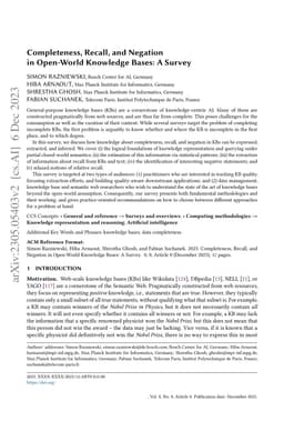 Completeness, Recall, and Negation in Open-World Knowledge Bases: A
  Survey