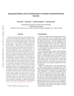 Integrating Holistic and Local Information to Estimate Emotional
  Reaction Intensity