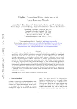 TidyBot: Personalized Robot Assistance with Large Language Models