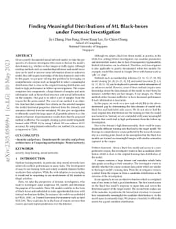 Finding Meaningful Distributions of ML Black-boxes under Forensic
  Investigation