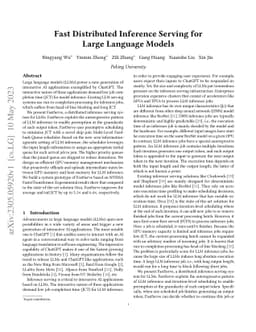 Fast Distributed Inference Serving for Large Language Models