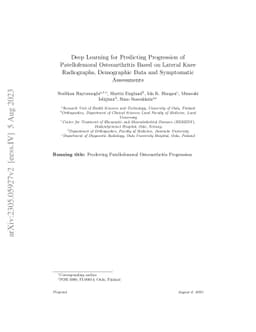 Deep Learning for Predicting Progression of Patellofemoral
  Osteoarthritis Based on Lateral Knee Radiographs, Demographic Data and
  Symptomatic Assessments