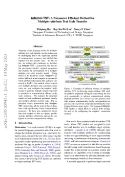 Adapter-TST: A Parameter Efficient Method for Multiple-Attribute Text
  Style Transfer