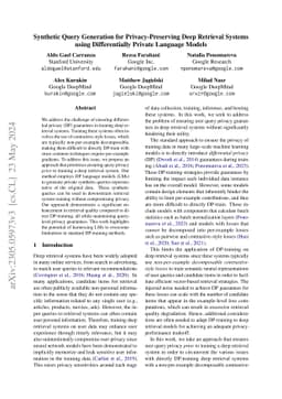 Synthetic Query Generation for Privacy-Preserving Deep Retrieval Systems
  using Differentially Private Language Models