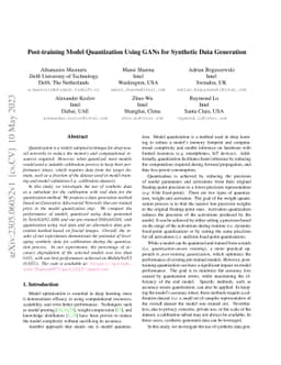 Post-training Model Quantization Using GANs for Synthetic Data
  Generation