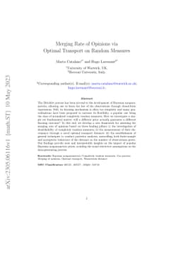 Merging Rate of Opinions via Optimal Transport on Random Measures