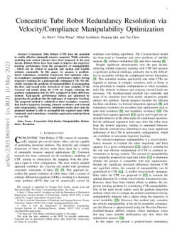 Concentric Tube Robot Redundancy Resolution via Velocity/Compliance
  Manipulability Optimization