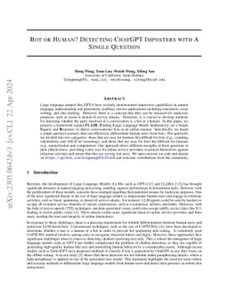 Bot or Human? Detecting ChatGPT Imposters with A Single Question