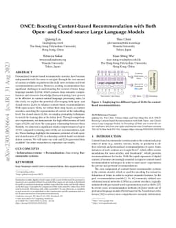 ONCE: Boosting Content-based Recommendation with Both Open- and
  Closed-source Large Language Models
