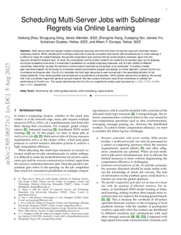 Scheduling Multi-Server Jobs with Sublinear Regrets via Online Learning