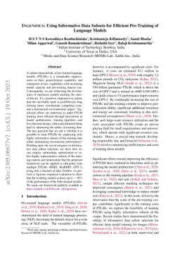 INGENIOUS: Using Informative Data Subsets for Efficient Pre-Training of
  Language Models