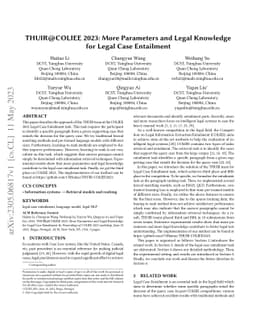 THUIR@COLIEE 2023: More Parameters and Legal Knowledge for Legal Case
  Entailment