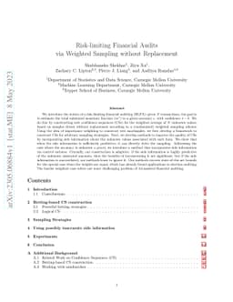 Risk-limiting Financial Audits via Weighted Sampling without Replacement
