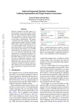 Subword Segmental Machine Translation: Unifying Segmentation and Target
  Sentence Generation