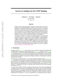 An Inverse Scaling Law for CLIP Training