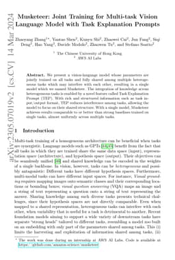 Musketeer: Joint Training for Multi-task Vision Language Model with Task
  Explanation Prompts