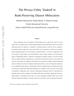 The Privacy-Utility Tradeoff in Rank-Preserving Dataset Obfuscation