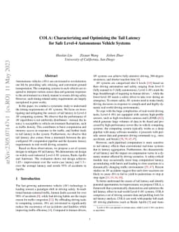 COLA: Characterizing and Optimizing the Tail Latency for Safe Level-4
  Autonomous Vehicle Systems