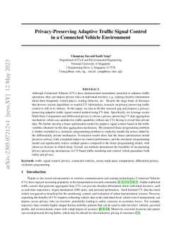 Privacy-Preserving Adaptive Traffic Signal Control in a Connected
  Vehicle Environment