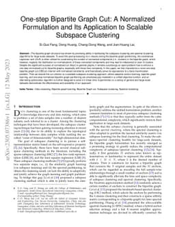 One-step Bipartite Graph Cut: A Normalized Formulation and Its
  Application to Scalable Subspace Clustering