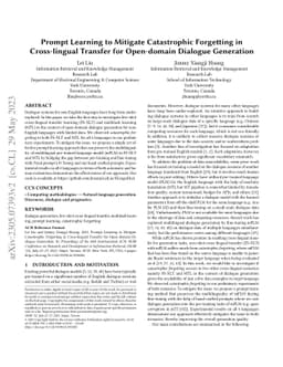 Prompt Learning to Mitigate Catastrophic Forgetting in Cross-lingual
  Transfer for Open-domain Dialogue Generation