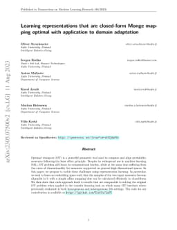 Learning representations that are closed-form Monge mapping optimal with
  application to domain adaptation