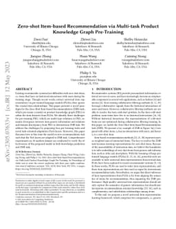 Zero-shot Item-based Recommendation via Multi-task Product Knowledge
  Graph Pre-Training