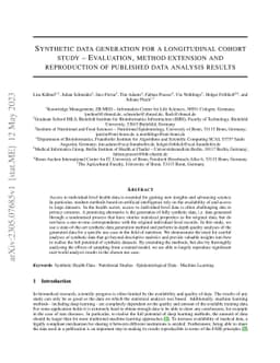 Synthetic data generation for a longitudinal cohort study -- Evaluation,
  method extension and reproduction of published data analysis results
