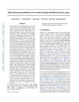 Tight and fast generalization error bound of graph embedding in metric
  space