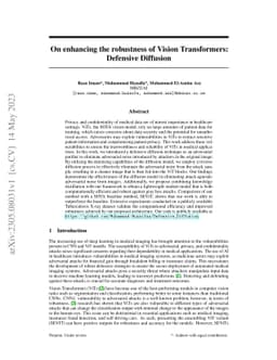 On enhancing the robustness of Vision Transformers: Defensive Diffusion