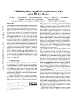 CERTainty: Detecting DNS Manipulation at Scale using TLS Certificates