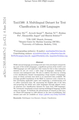 Taxi1500: A Multilingual Dataset for Text Classification in 1500
  Languages