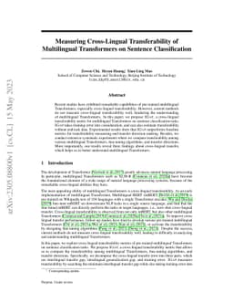 Measuring Cross-Lingual Transferability of Multilingual Transformers on
  Sentence Classification