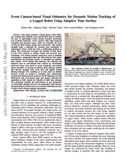 Event Camera-based Visual Odometry for Dynamic Motion Tracking of a
  Legged Robot Using Adaptive Time Surface