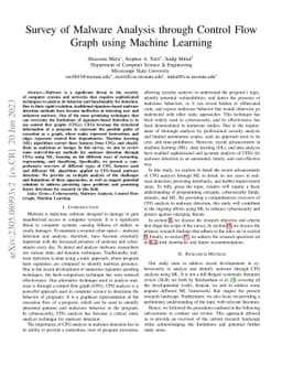 Survey of Malware Analysis through Control Flow Graph using Machine
  Learning