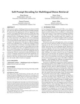 Soft Prompt Decoding for Multilingual Dense Retrieval