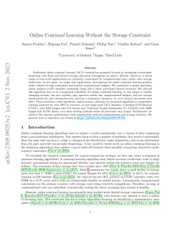 Online Continual Learning Without the Storage Constraint