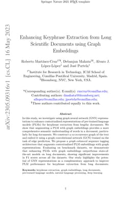 Enhancing Keyphrase Extraction from Long Scientific Documents using
  Graph Embeddings
