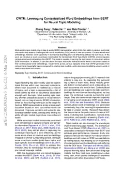 CWTM: Leveraging Contextualized Word Embeddings from BERT for Neural
  Topic Modeling