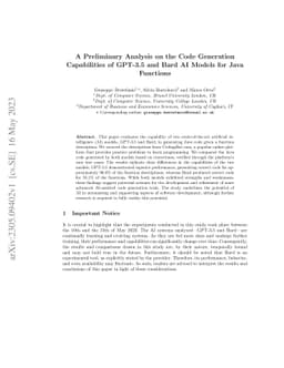 A Preliminary Analysis on the Code Generation Capabilities of GPT-3.5
  and Bard AI Models for Java Functions
