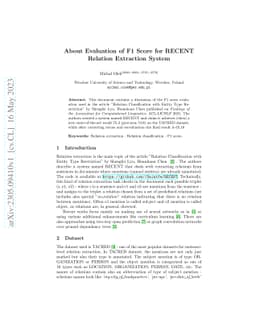 About Evaluation of F1 Score for RECENT Relation Extraction System
