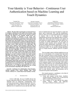 Your Identity is Your Behavior -- Continuous User Authentication based
  on Machine Learning and Touch Dynamics