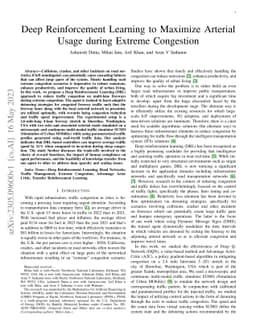 Deep Reinforcement Learning to Maximize Arterial Usage during Extreme
  Congestion